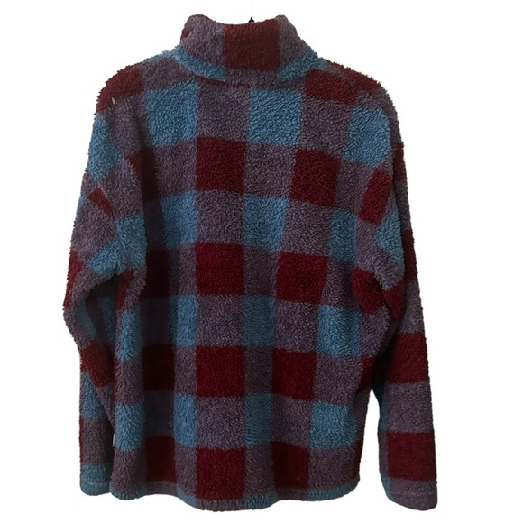 EDDIE‎ BAUER Blue & Brick Red Plaid Fleece Pullover Size 2XL - Picture 2 of 4